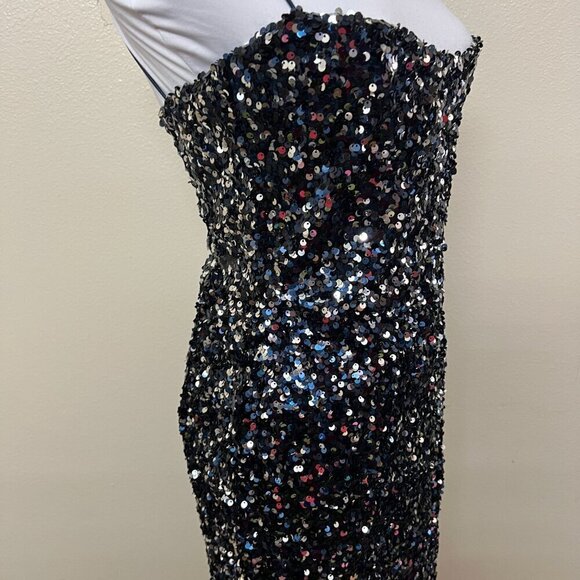 Nookie Confetti Sequined Formal Black Tie Long Gown Medium in Navy - Picture 6 of 12